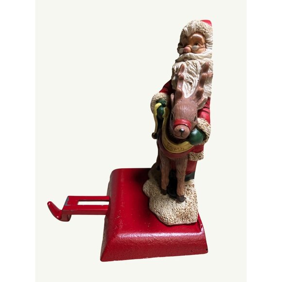 Christmas Handpainted Vintage Stocking Hanger Santa W/Reindeer Adjustable - Picture 6 of 12